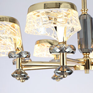 Ekerd 8'li Gold 70 Watt Yuvarlak Kristalli Modern Sarkıt Salon Led Avize