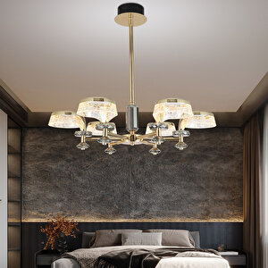 Ekerd 6'lı Gold 50 Watt Yuvarlak Kristalli Modern Sarkıt Salon Led Avize