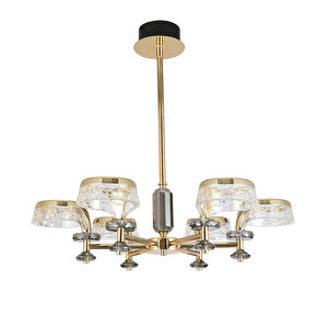 Ekerd 6'lı Gold 50 Watt Yuvarlak Kristalli Modern Sarkıt Salon Led Avize