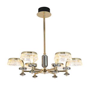 Ekerd 6'lı Gold 50 Watt Yuvarlak Kristalli Modern Sarkıt Salon Led Avize