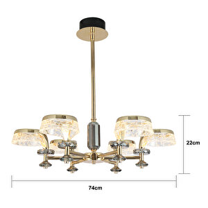 Ekerd 6'lı Gold 50 Watt Yuvarlak Kristalli Modern Sarkıt Salon Led Avize