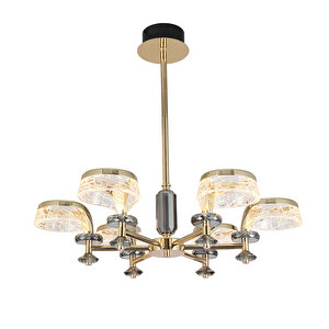 Ekerd 6'lı Gold 50 Watt Yuvarlak Kristalli Modern Sarkıt Salon Led Avize