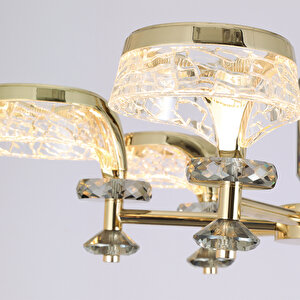Ekerd 6'lı Gold 50 Watt Yuvarlak Kristalli Modern Sarkıt Salon Led Avize