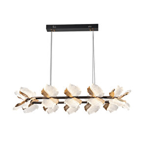 Taran Sıralı Siyah Gold Çiçek Desenli 120 Watt Yemek Masası Üstü Modern Salon Led Avize