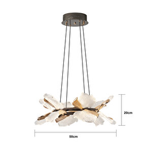 Taran 50'lik Siyah Gold Çiçek Desenli 60 Watt Yuvarlak Modern Salon Led Avize