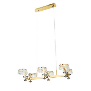 Ekerd 6'lı Gold 100 Watt Sıralı Yemek Masası Üstü Kristalli Modern Sarkıt Salon Led Avize