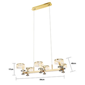 Ekerd 6'lı Gold 100 Watt Sıralı Yemek Masası Üstü Kristalli Modern Sarkıt Salon Led Avize