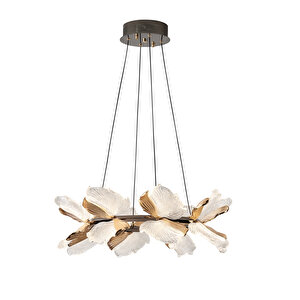 Taran 60'lik Siyah Gold Çiçek Desenli 80 Watt Yuvarlak Modern Salon Led Avize