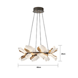 Taran 60'lik Siyah Gold Çiçek Desenli 80 Watt Yuvarlak Modern Salon Led Avize