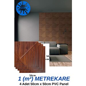 1m² (50cmx50cm 4 Adet) Kahverengi 3d Abs Pvc Çizgili Desenli Dayanıklı Duvar Paneli Silinebilir