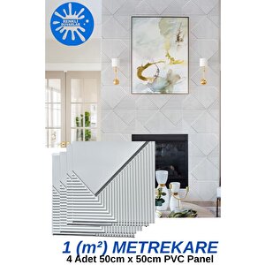 1m² (50cmx50cm 4 Adet) Beyaz 3d Abs Pvc Çizgili Desenli Dayanıklı Duvar Paneli Silinebilir