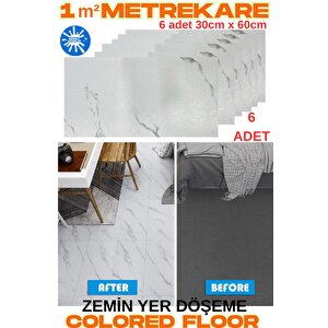 6 Adet 30cm X 60cm Yapışkanlı Colored-605 Floor Pvc Panel Yer Zemin Kaplama Paneli Arkası Kauçuklu