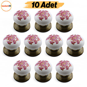 Polimer Antik Sarı 10 Adet Düğme Kulp Pembe Desenli Mobilya Mutfak Dolabı Çekmece Dolap Kulpu Kulbu