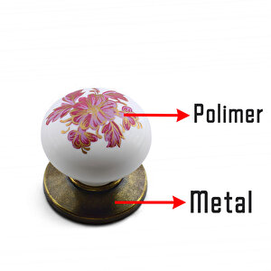 Polimer Antik Sarı 10 Adet Düğme Kulp Pembe Desenli Mobilya Mutfak Dolabı Çekmece Dolap Kulpu Kulbu