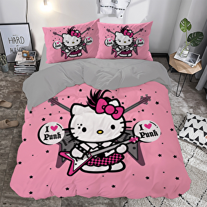 Hello Kitty Temalı Baskılı Çift Kişilik Nevresim Takımı