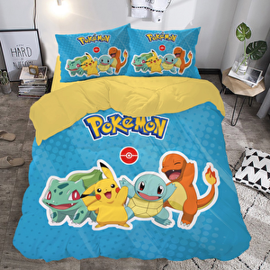 Pokemonlar Temalı Baskılı Çift Kişilik Nevresim Takımı