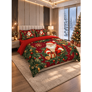 Yılbaşı noel baba  Temalı Baskılı Çift Kişilik Nevresim Takımı( krlent kılfı hediyeli)