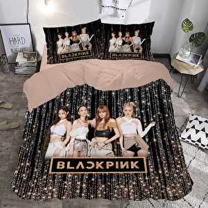 Krem Black Pink Temalı Baskılı Çift Kişilik Nevresim Takımı