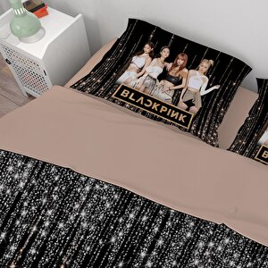 Krem Black Pink Temalı Baskılı Çift Kişilik Nevresim Takımı