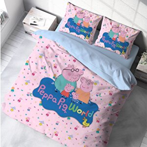 Peppa Pig    Temalı Baskılı Çift Kişilik Nevresim Takımı