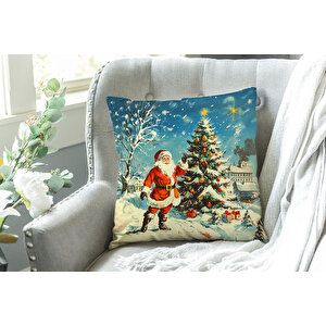 Karlı Yılbaşı noel baba Temalı Baskılı Çift Kişilik Nevresim Takımı( krlent kılfı hediyeli)