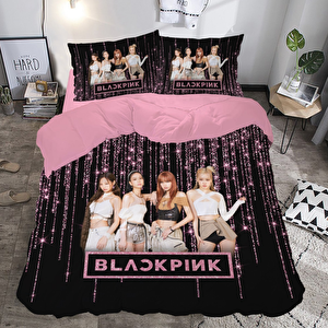 Pembe Star Black Pink Temalı Baskılı Çift Kişilik Nevresim Takımı