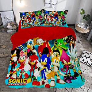 Sonic The Hedgehog Temalı Baskılı Çift Kişilik Nevresim Takımı