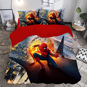 Spiderman Ateş Topu Temalı Baskılı Çift Kişilik Nevresim Takımı