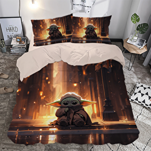 Yoda Temalı Baskılı Çift Kişilik Nevresim Takımı