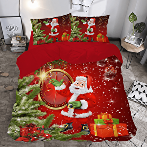 Noel Baba Temalı Baskılı Çift Kişilik Nevresim Takımı