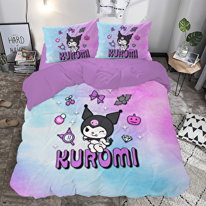 Kuromi Pembe Temalı Baskılı Çift Kişilik Nevresim Takımı