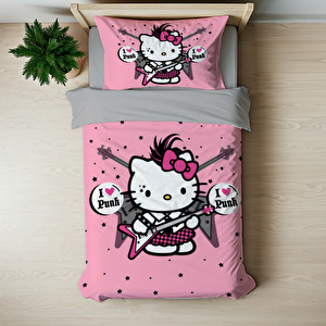 Hello Kitty Temalı Baskılı Tek Kişilik Nevresim Takımı