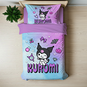 Kuromi Pembe Temalı Baskılı Tek Kişilik Nevresim Takımı