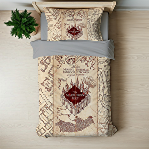 Marauders Map Temalı Baskılı Tek Kişilik Nevresim Takımı