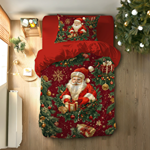 Noel Baba Ve Hediye Temalı Baskılı Tek Kişilik Nevresim Takımı