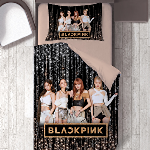 Krem Black Pink Temalı Baskılı Tek Kişilik Nevresim Takımı