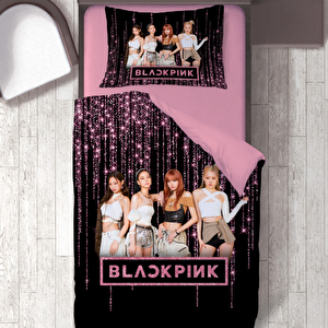 Pembe Black Pink Temalı Baskılı Tek Kişilik Nevresim Takımı