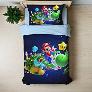 Super Mario Uzay Temalı Baskılı Tek Kişilik Nevresim Takımı