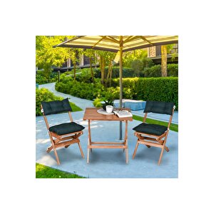 Ahşap Katlanır Puf Minderli 3'lü Bistro Set Bahçe Takımı Naturel Yeşil