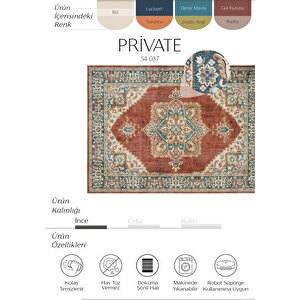 Cool Halı Private Bej Etnik Desenli Otantik Şönil Halı Yıkanabilir Eskitme Göbekli Salon Halısı