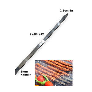 Paslanmaz Çelikten (krom) 3mm Adana Kebab Şiş 2.5cmx60cm (4 Adet)