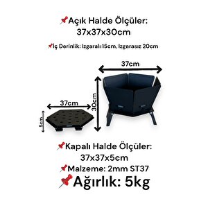 Altıgen Ateş Çukuru, Tam Katlanır Pratik Şömine - Çantalı