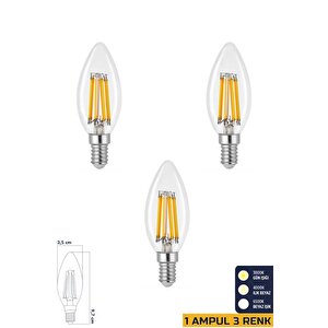 3 Renkli Led Filament Rustik Ampul 6w E14 C35 Erd-260 3'lü