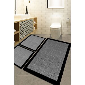 3’lü Banyo Paspas Takımı Kaymaz Tabanlı Yıkanabilir Siyah B1255