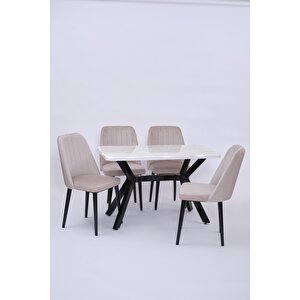 Kütük Milano Mdf Lak Mutfak Masa Sandalye Takımı 70x120 Beyaz