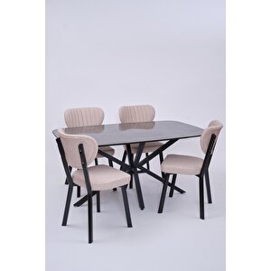 Çapraz Star Demir High Gloss Yemek Masa Sandalye Takımı 90x160 Siyah