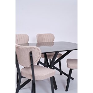 Çapraz Star Demir High Gloss Yemek Masa Sandalye Takımı 90x160 Siyah