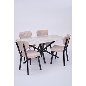 Çapraz Star Demir High Gloss Yemek Masa Sandalye Takımı 90x160 Beyaz