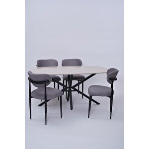 Çapraz Polo Demir High Gloss Yemek Masa Sandalye Takımı 90x160 Krem