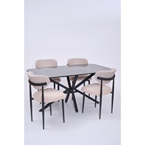 Çapraz Polo Demir High Gloss Yemek Masa Sandalye Takımı 90x160 Siyah